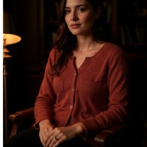 Eileen Fisher Silk Blend Button Front Knit Cardigan Sweater Salmon Coral